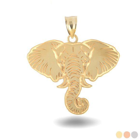 Solid 10k Gold Elephant Symbol of Luck Pendant - Yellow, Rose, White
